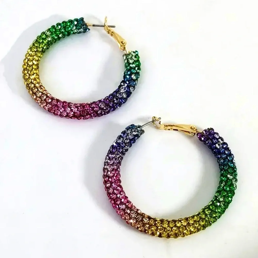 Multicolor Rhinestone Hoop Earrings